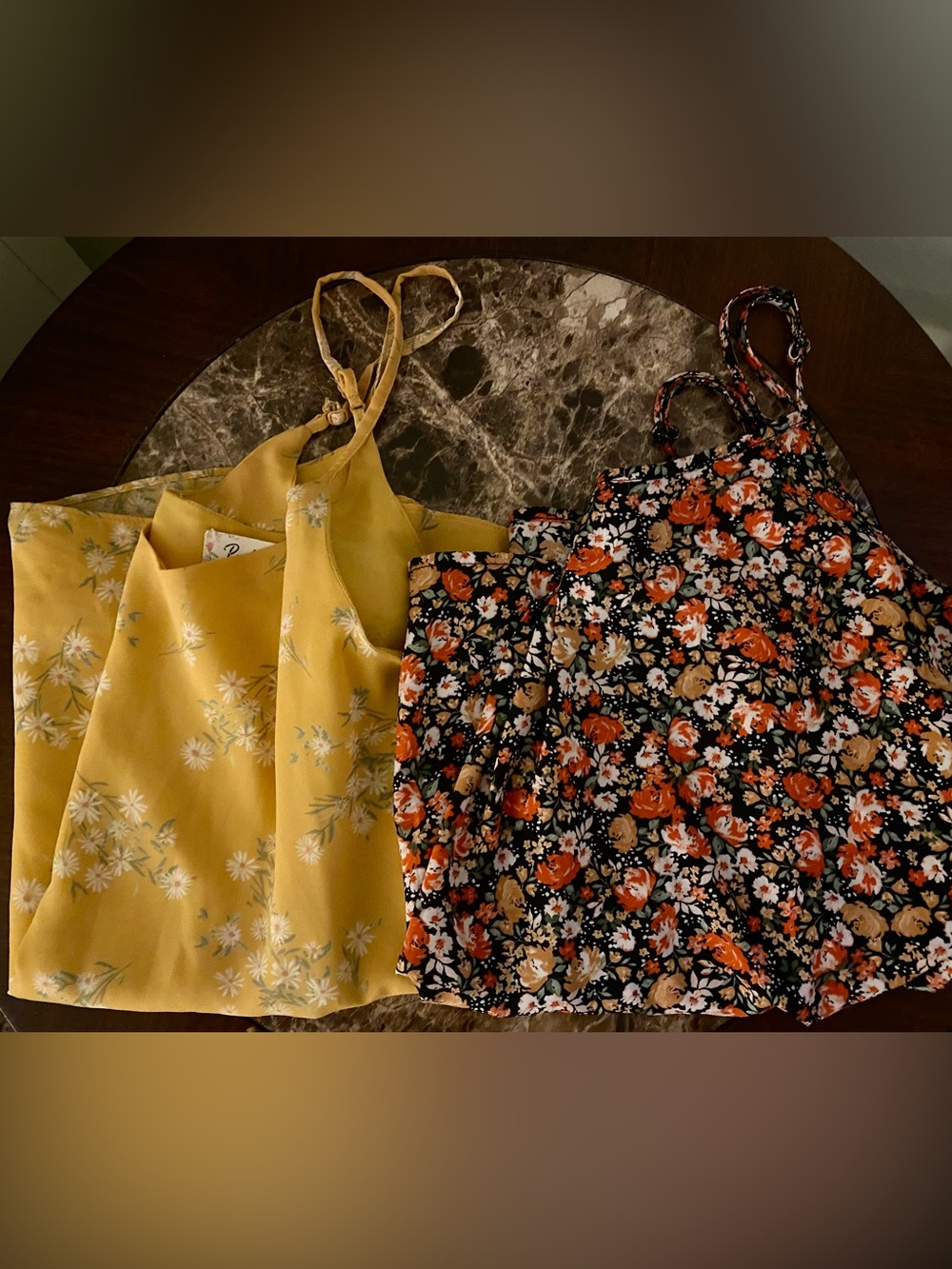 2-Pack Floral Spaghetti-Strap Tank Tops — Yellow & Black Floral
